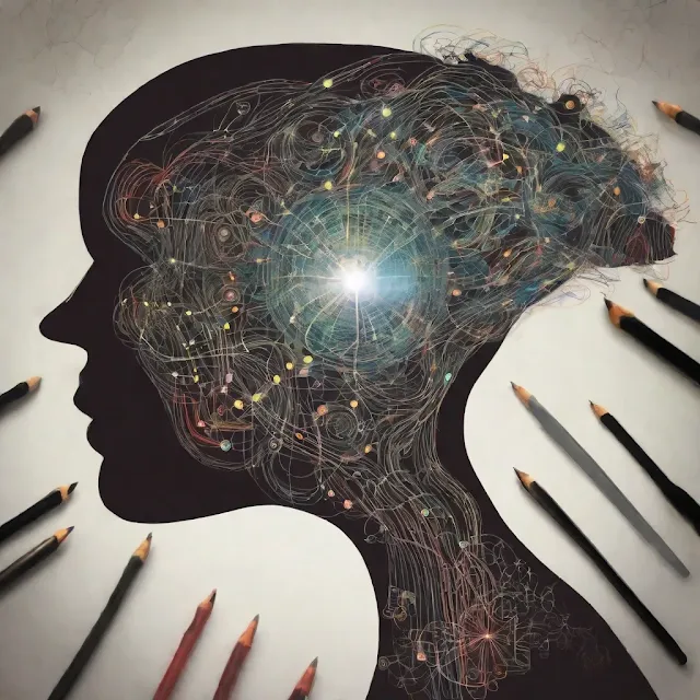 Mente, silueta de mujer, dibujo
