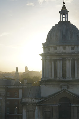 View of the matching Painted Hall dome in evening light