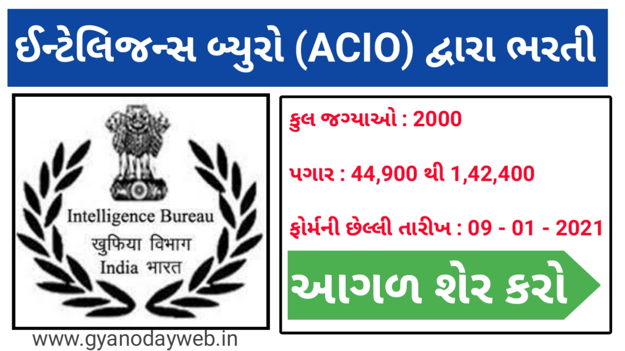 IB ACIO Recruitment 2020 : Online Application For 2000 ACIO-II/ Executive Vacancies, Exam Pattern, Salary.