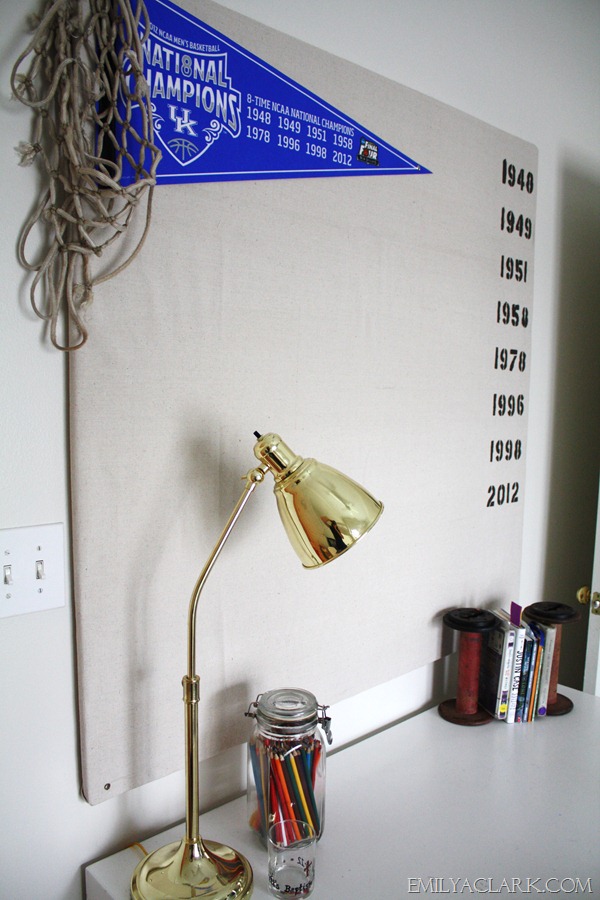 bulletin board made with canvas drop cloth