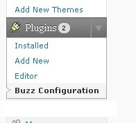 Menu where link for configuration page is displayed