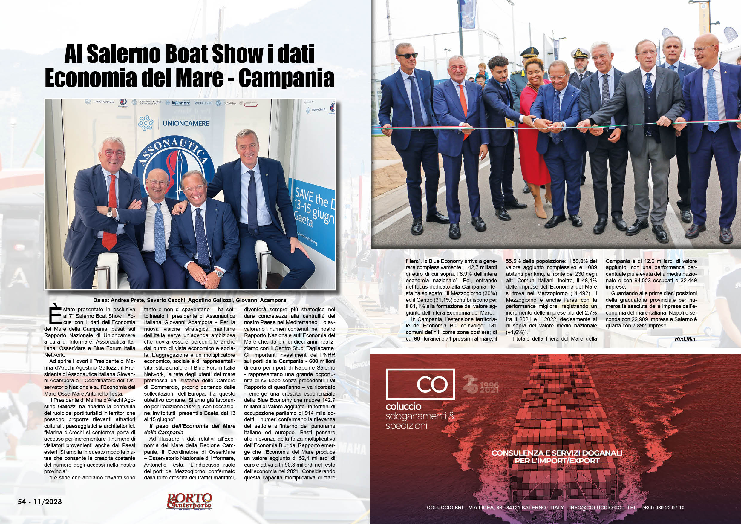 NOVEMBRE 2023 PAG. 54 - Al Salerno Boat Show i dati Economia del Mare - Campania 