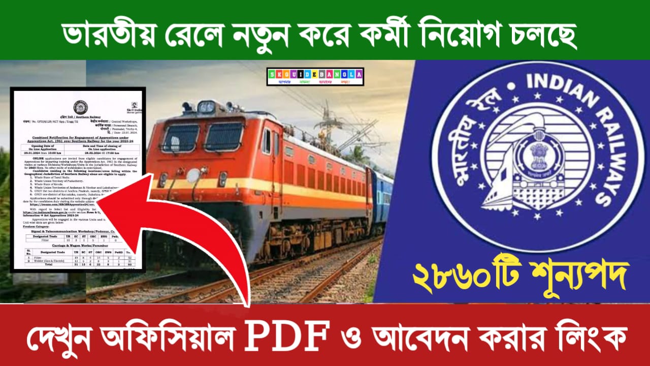 Indian Railways Recruitment : দারুন সুযোগ! নতুন করে ভারতীয় রেলে 2860 টি শূন্যপদে কর্মী নিয়োগ, এক্ষুনি আবেদন করুন
