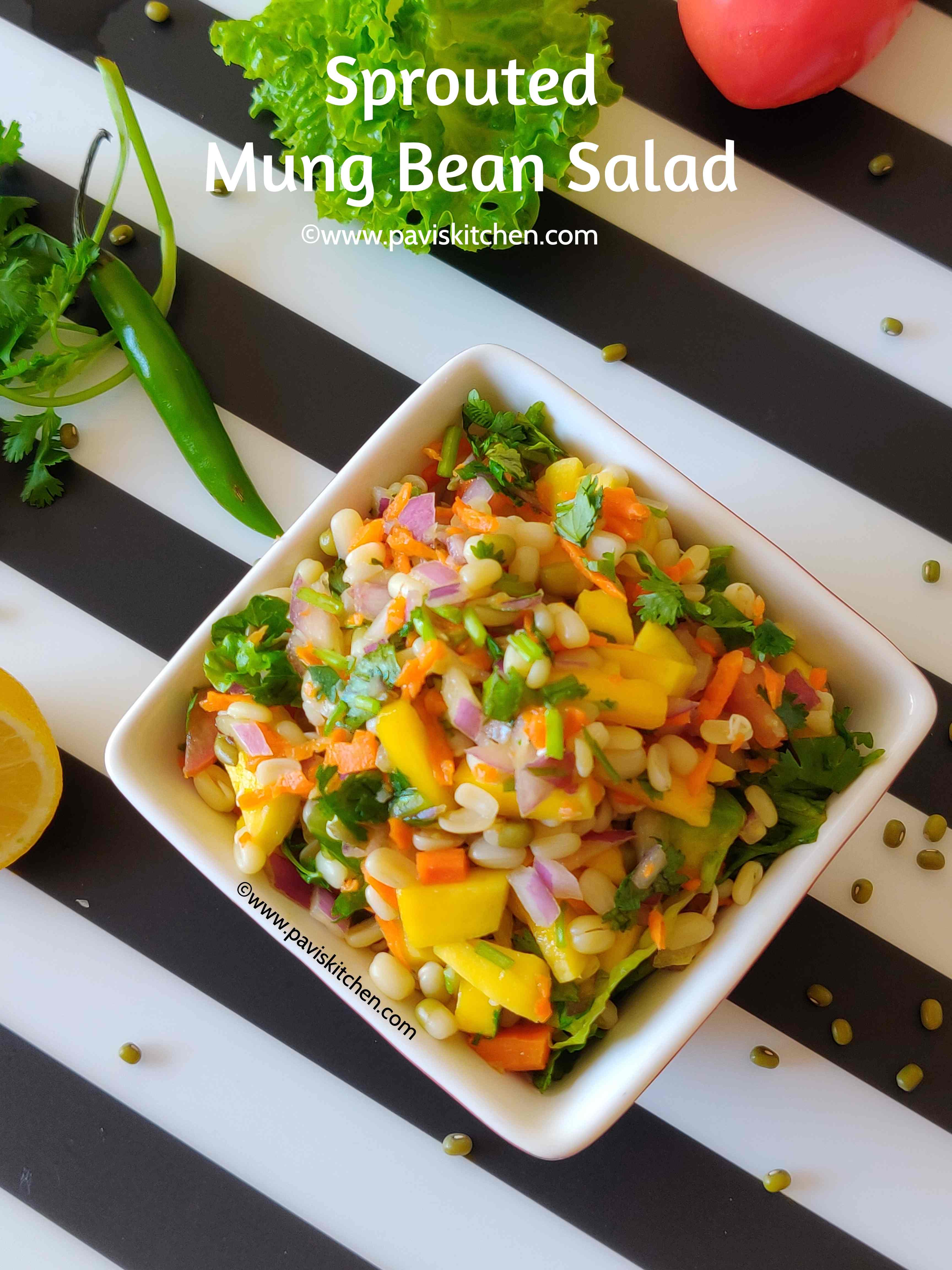 Sprouted mung bean salad with rainbow veggies - Indian recipe