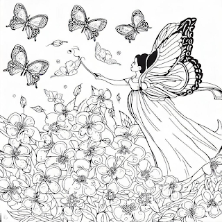 Libere sua imaginação com nossas páginas para colorir de fadas com borboletas em um jardim mágico.