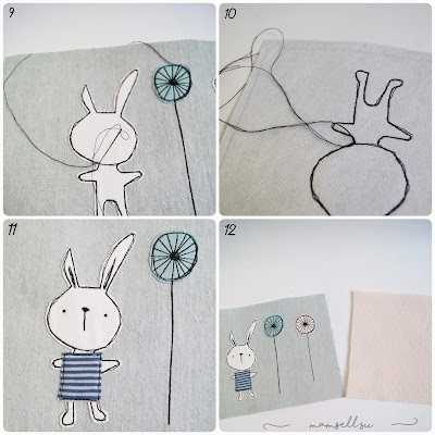 Applikation, easter bunny appliqué, Hase, Kaninchen, mug rugs, Nähanleitung, Tutorial, Vorlage, pdf pattern, Osterhasen Applikation