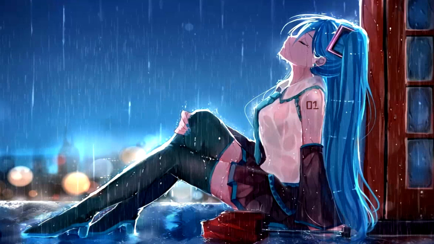 Anime Hatsune Miku Rain Animated Wallpaper