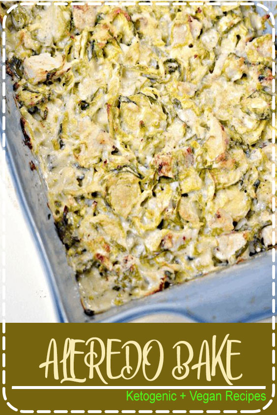 Chicken Alfredo Bake - Keto, Low Carb. Gluten-Free, Grain-Free, THM S - If you are a fan of casseroles, this chicken alfredo casserole is one to try. Shredded Brussel sprouts paired with diced chicken, in a creamy alfredo sauce. Toss in the oven and bake until browned and light and bubbly! #lowcarb #lowcarbrecipes #lowcarbdiet #keto #ketorecipes #ketodiet #thm #trimhealthymama #glutenfree #grainfree