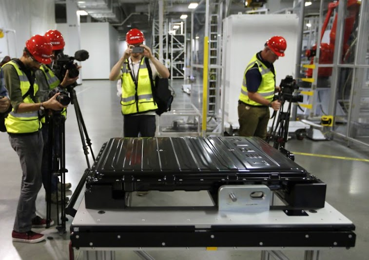 A Tesla battery pack is shown during a media tour of Tesla Motors Inc.'s new Gigafactory on Tuesday, July 26, 2016, in Sparks, Nevada. Because of its use in rechargeable batteries for electric and hybrid cars, lawnmowers, power tools, and other items, interest in lithium has skyrocketed in recent years. Laptops and cell phones are also powered by lithium batteries. (Image Credit: Rich Pedroncelli)