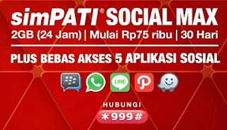 Paket internet Social Max SimPATI 2GB Sebulan Mulai 75 Ribu Gratis Messenger 5 Aplikasi