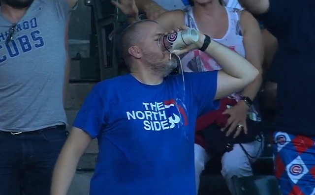 Chicago Cubs fan chugs beer