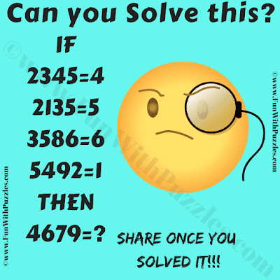 If 2345=4, 2135=5, 3586=6, 5492=1 Then 4679=? Can you solve this Logic Maths Number Puzzle for Grade 10th School Students?