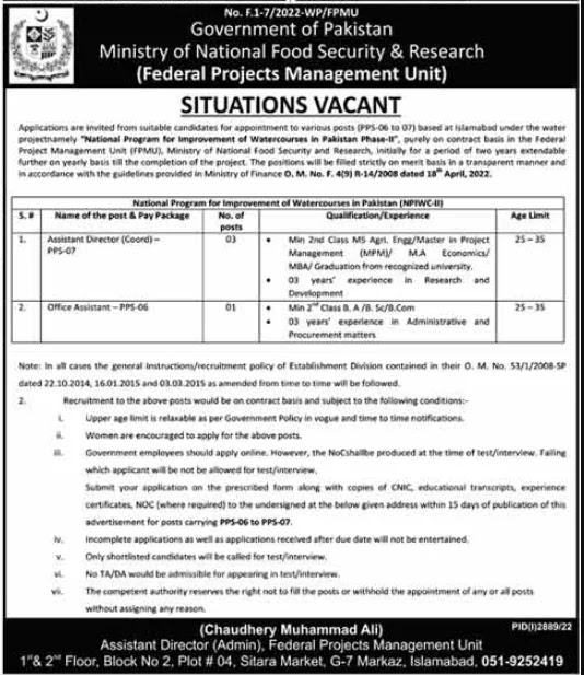 Ministry of National Food Security Jobs 2022