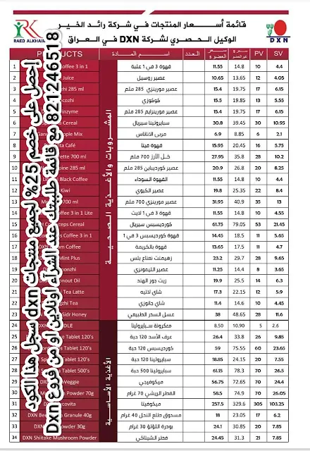 أسعار منتجات شركة dxn العراق