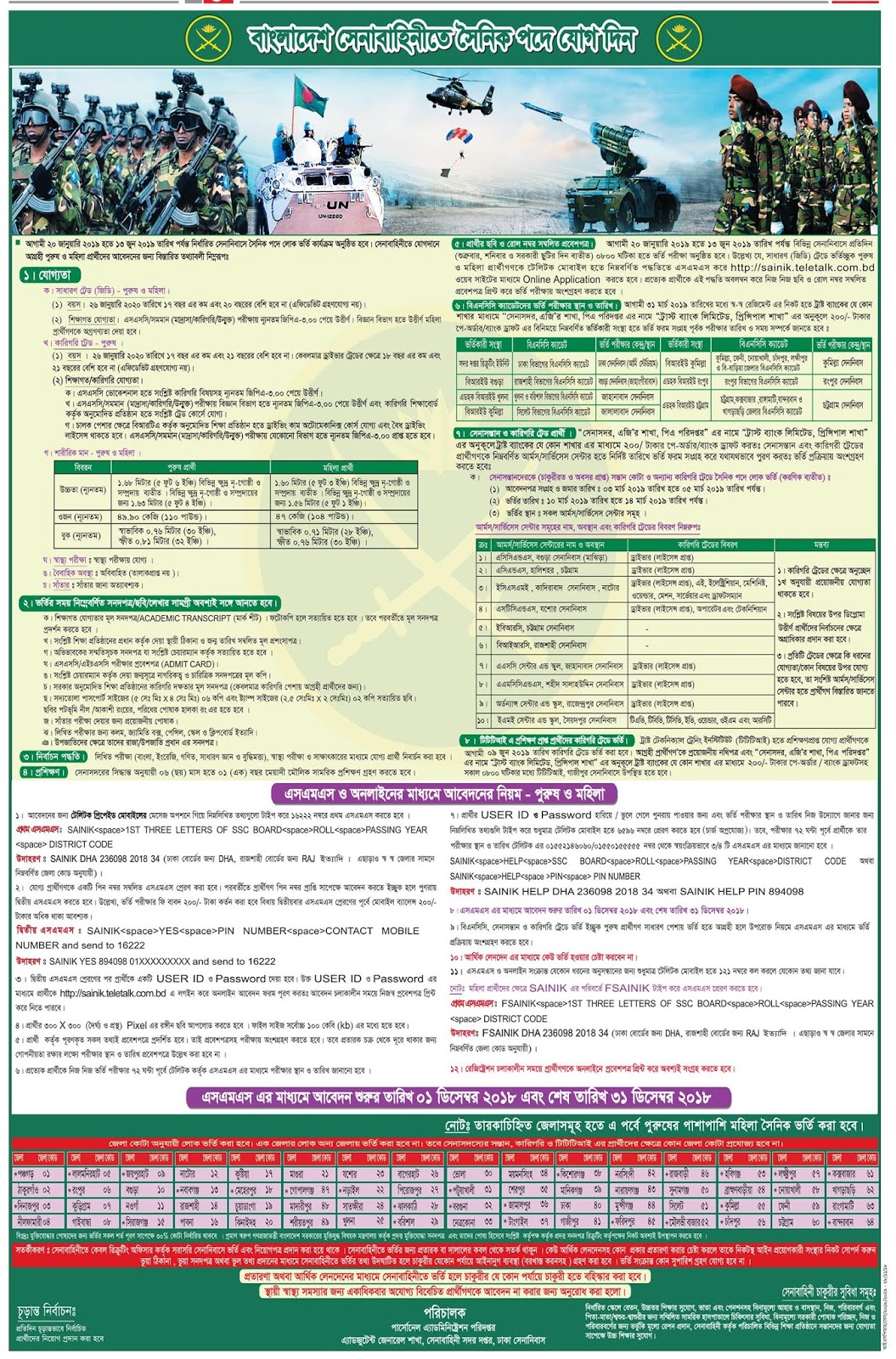 Bangladesh Army Sainik Recruitment Circular 2018