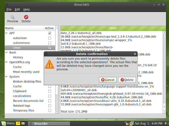 BleachBit 0.6.0 on Linux Mint 7