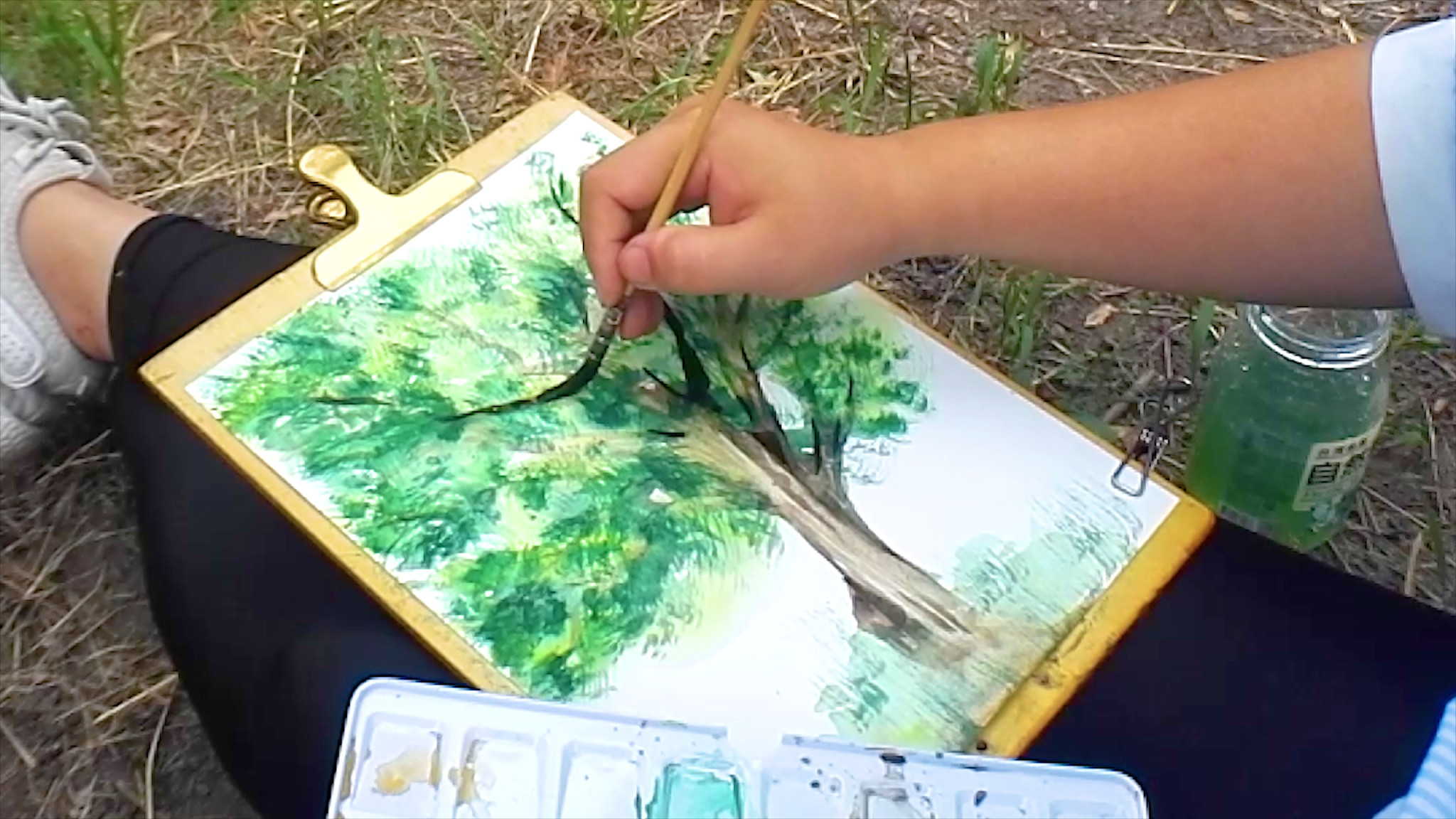 Painting Watercolor tree in nature forest| How to draw a tree|outdoors painting