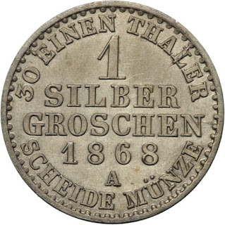 German States Coins Prussia 1 Silbergroschen 1868