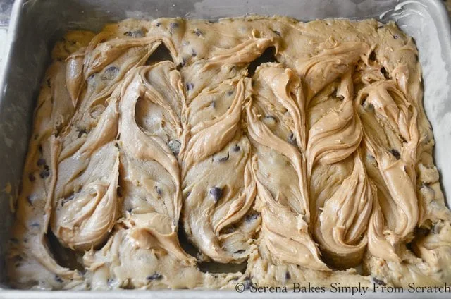 Peanut Butter Filling Swirled into Blondies Brownies.