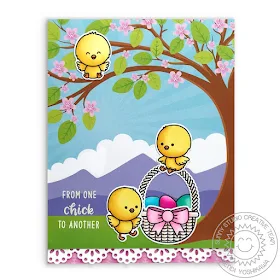 Sunny Studio Blog: Easter Chick with Cherry Blossom Tree Handmade Card (using Spring Fling Paper, Chickie Baby Stamps & Eyelet Lace Border Dies)