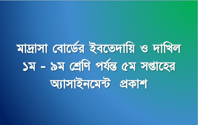 ৫ম সপ্তাহের অ্যাসাইনমেন্ট। ইবতেদায়ী ১ম থেকে দাখিল ৯ম শ্রেণি পর্যন্ত