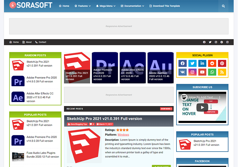 SoraSoft Responsive Blogger Template For Software and Apk Blogs