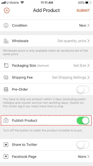 Shopee publish product