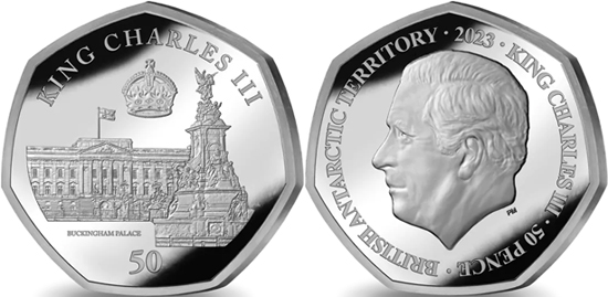 British Antarctic Territory 50 pence 2023 - 75th Birthday of HM King Charles III - Buckingham Palace