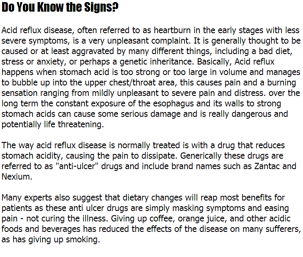 Acid Reflux Disease Symptoms - Do You Know the Signs?