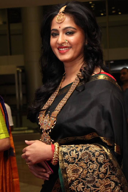 Anushka Shetty in black saree at fashion show stills