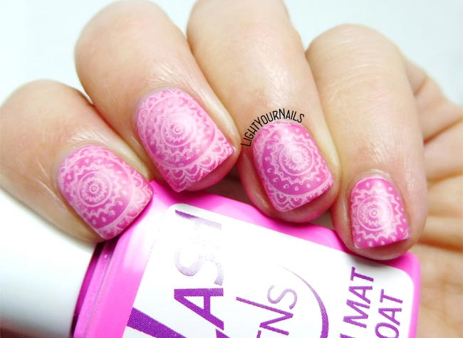 Pink nail stamping nail art