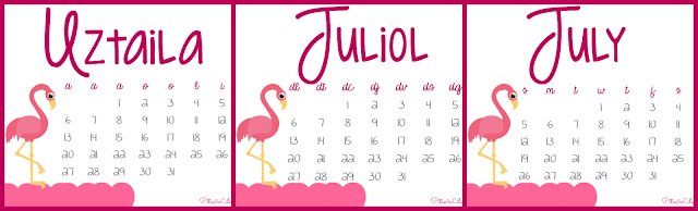 Calendario Imprimible Julio 2015 Castellano,Euskera,Catalá,Inglés