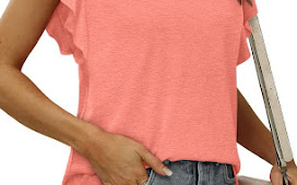 Womens Summer Tops V Neck Ruffle Sleeve T Shirts ​