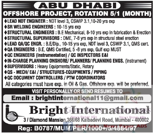 Offshore job vacancies for Abu Dhabi