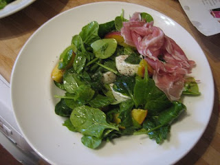 mozzarella, peach, basil and parma ham salad