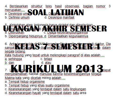 Link Download Soal Latihan UAS PAS Kelas 7 Semester 1 Kurikulum 2013 Tahun Pelajaran 2021/2022