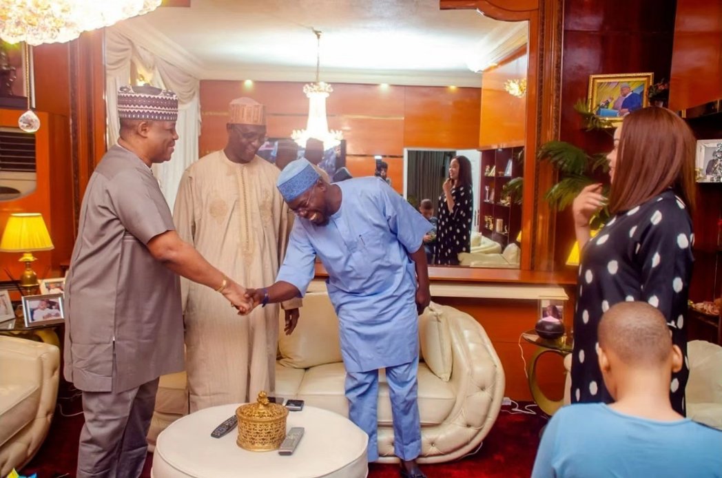 Femi Fani-Kayode receives Senator Abdul Azeez Yar'adua and Alhaji Ibrahim Mohammed Gana in his Abuja home on Tuesday 26 December, 2023