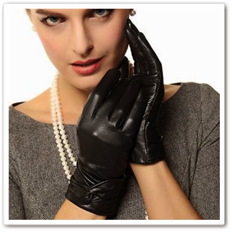 Warmen Women's Lambskin Leather Cold Weather Gloves with Crossing Bow