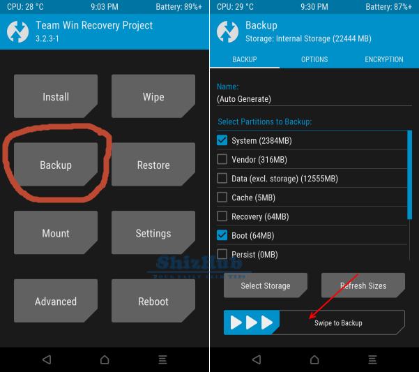 TWRP Backup option