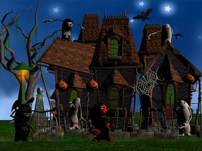 3D Monsters Halloween House Backgrounds