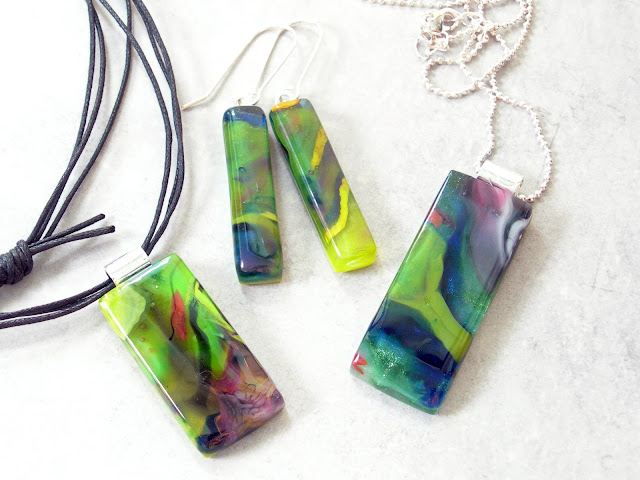 fused glass pendants and earrings