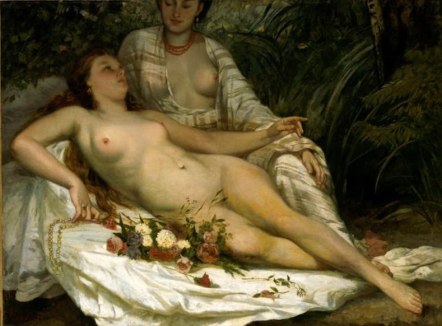 the bathers,gustave courbet,reclining figure
