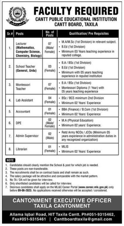Jobs in Cantt Public Educational Institution