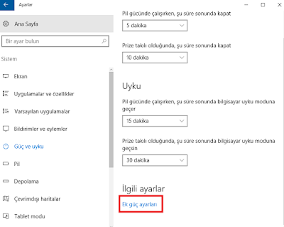 ek güç ayarları