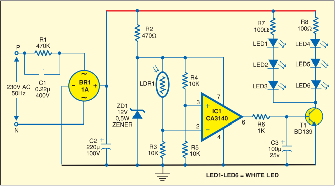 Simple Strip LED Lamp | Circuits-Projects