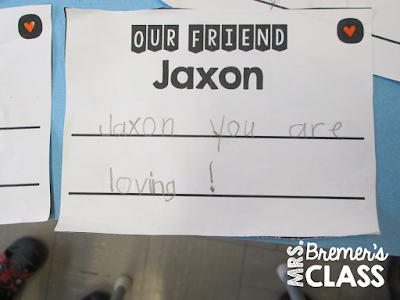 Valentine's Day Kindness Project where students compliment their peers and make posters about their classmates. A very special community building class activity!