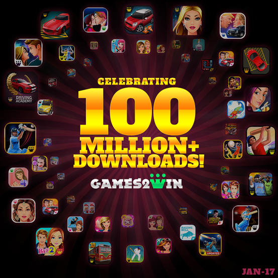 Games2win crosses 100+ million game downloads and delivers the highest global engagement by an Indian Company in 2016!