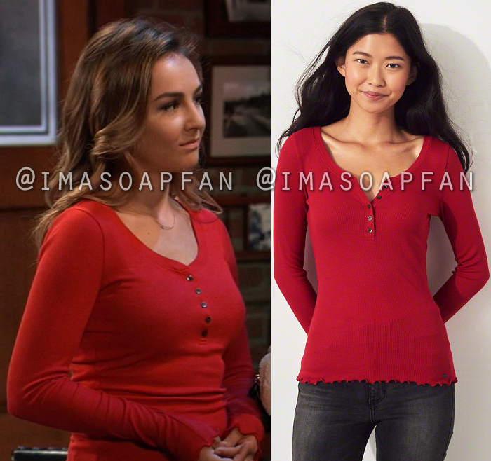 Kristina Corinthos Davis, Lexi Ainsworth, Red Long Sleeve Henley Tee, General Hospital, GH