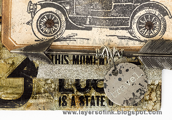 Layers of ink - Distressed Metal Tag by Anna-Karin with Tim Holtz stamps and idea-ology.