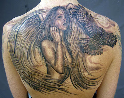 full back tattoo wings. Big angel ack tattoo